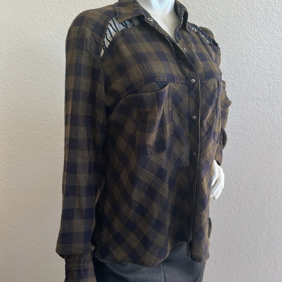 Free People Lace Up Plaid Navy Combo - Picture 8 of 13